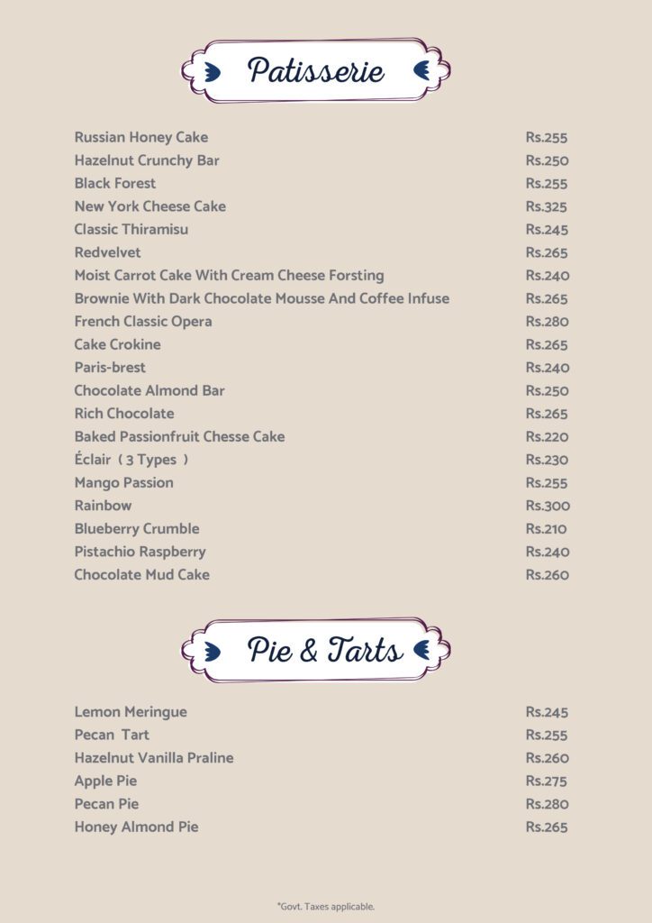 Chef Pillai's Caking Menu. Cakes, Patisserie, Snacks and Savories